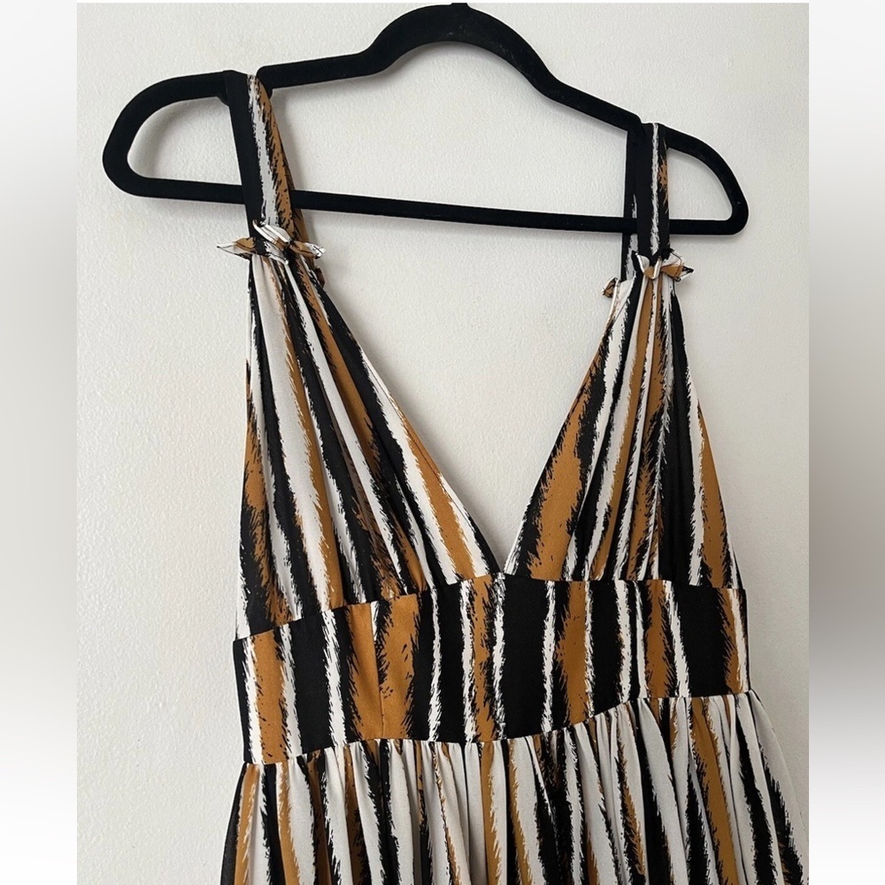 Ronny Kobo Sallee Elegant Striped Tiger Print Deep V-Neck Maxi Dress SXS NWOT - Picture 11 of 15